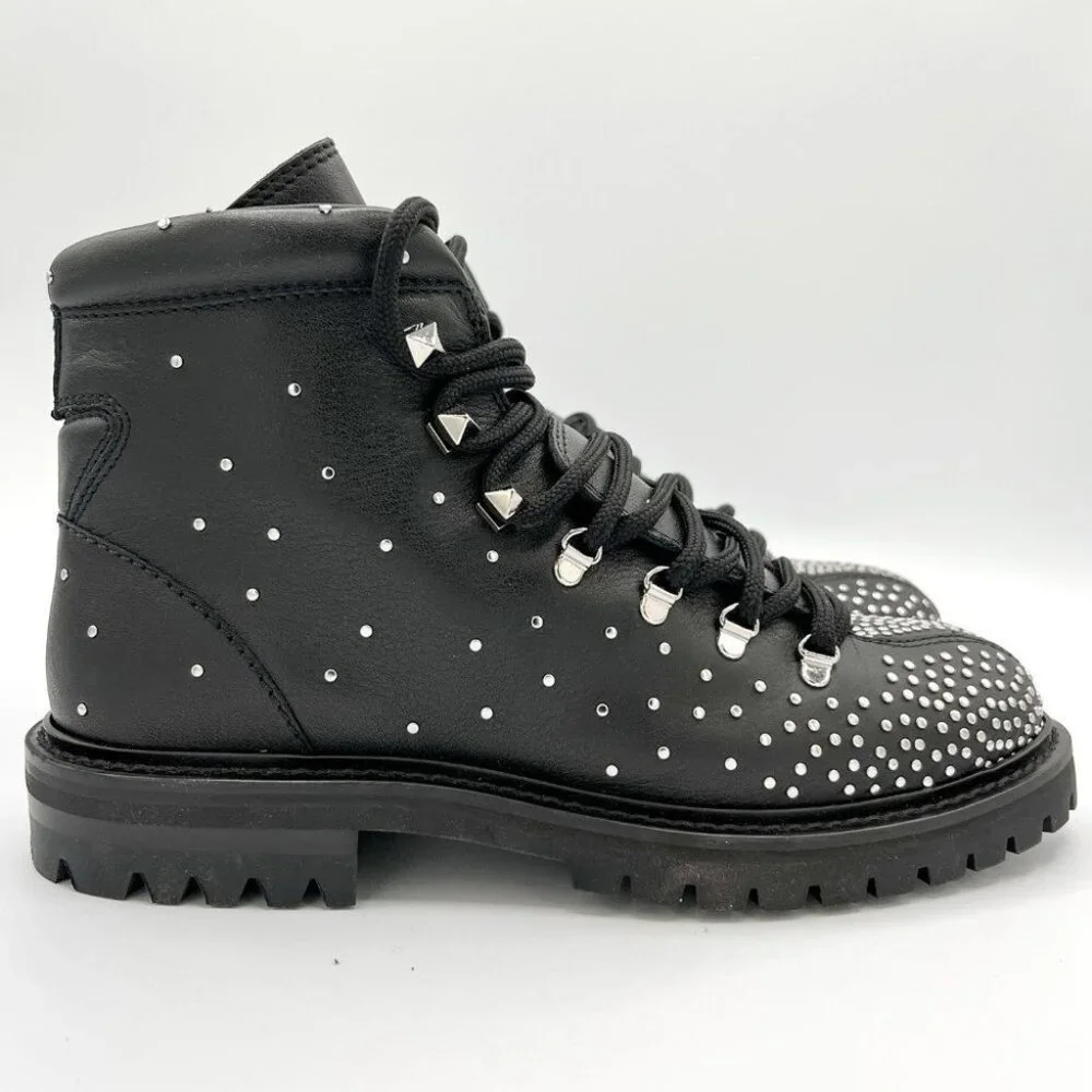 Valentino Garavani Black Rockstud Ankle Hiking Boots - Picture 1 of 12